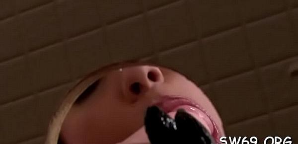  Horny slut takes a big muddy facial engulfing toy at gloryhole